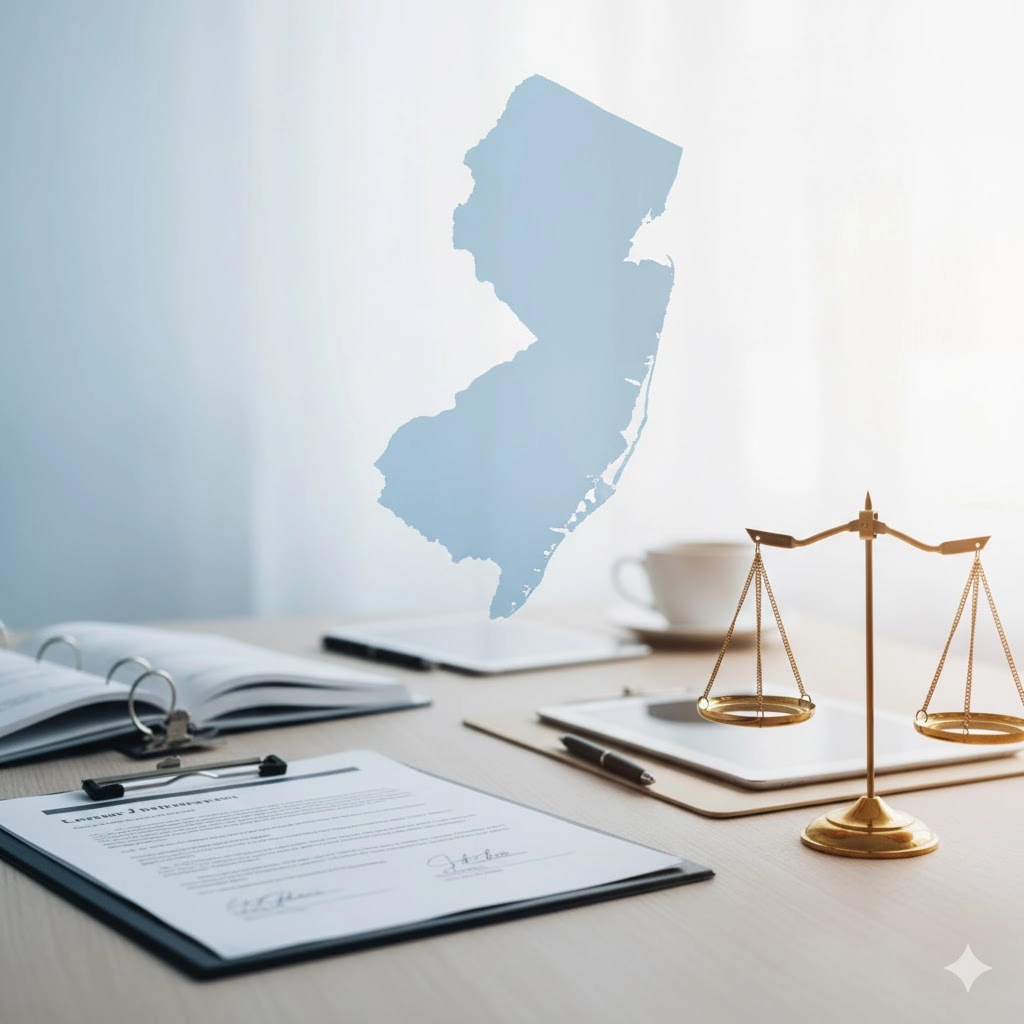 Guide showing how to file personal injury claim New Jersey with legal documents and state outline - Baker Williams Law 2025 complete process